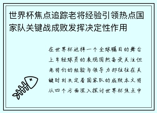 世界杯焦点追踪老将经验引领热点国家队关键战成败发挥决定性作用